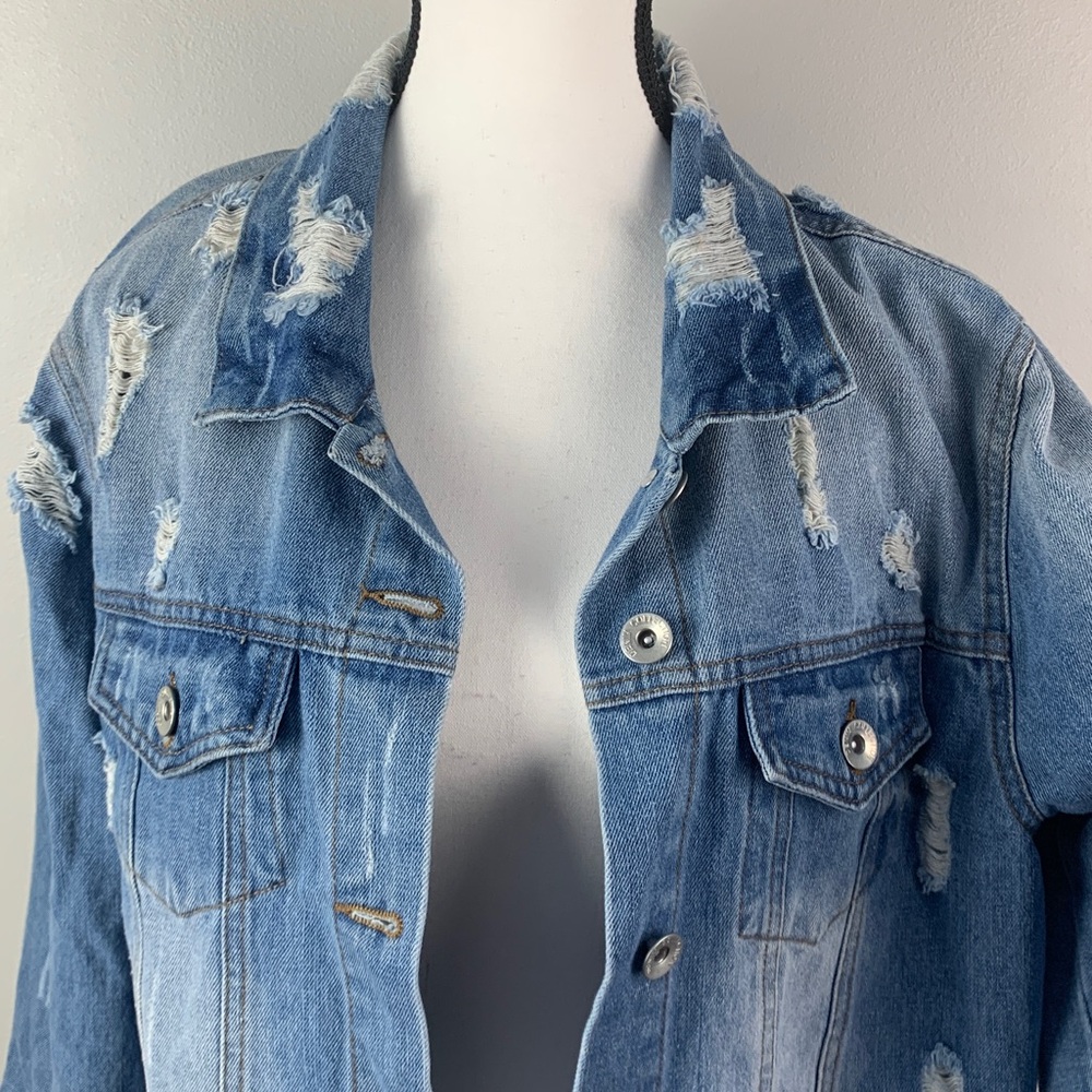 Ci Sono Deconstructed Denim Boyfriend Jacket Intentionally Distressed - Picture 8 of 9